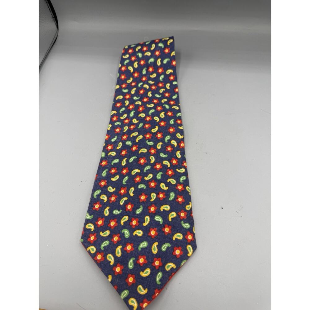 Vintage Oversized Floral Paisley Tie Navy Red Cotton Blend No Tags Wide